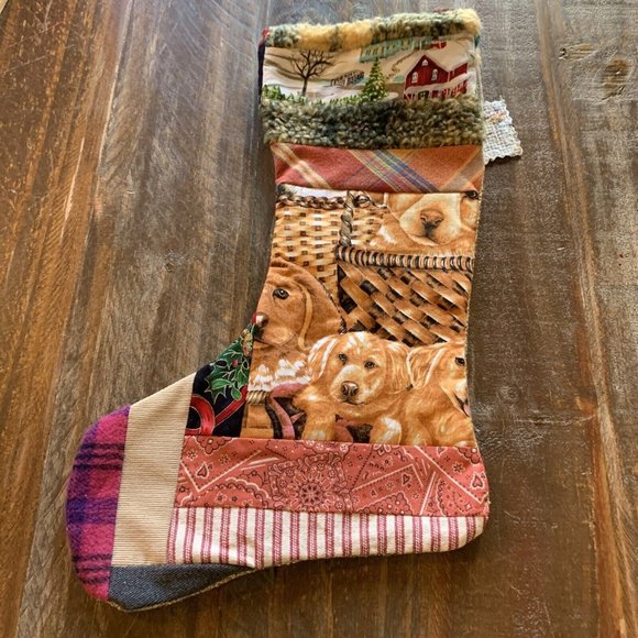 Unbranded Other - Christmas Stocking Quilted Dog Patchwork Fabric Puppy NEW 17” Handmade